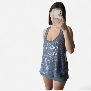 Silver Sequin Gray Tank Top